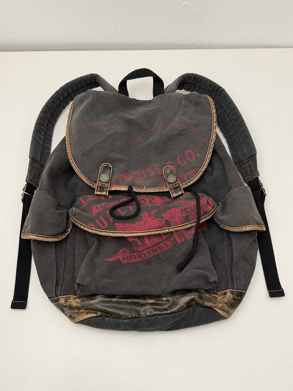 Vintage Levi's Canvas Backpack Black Red Logo Print